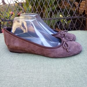 Stuart Weitzman Brown Suede Flat with Bow Detail.